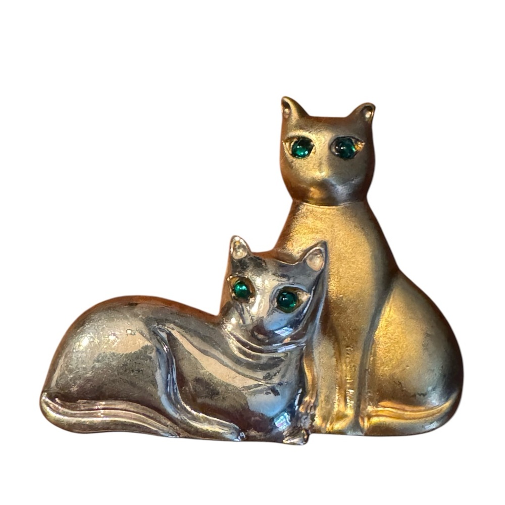 Vintage Gorham Sterling Silver Gold PLT Rhinestone etes Silver Cat Brooch HTF